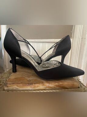 Naturalizer Pointed Black Satin Slingback Heels with gem details